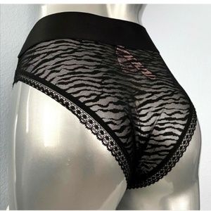 Victorias Secret Nwt Black Zebra Sheer Lace High Leg Cheeky Panty